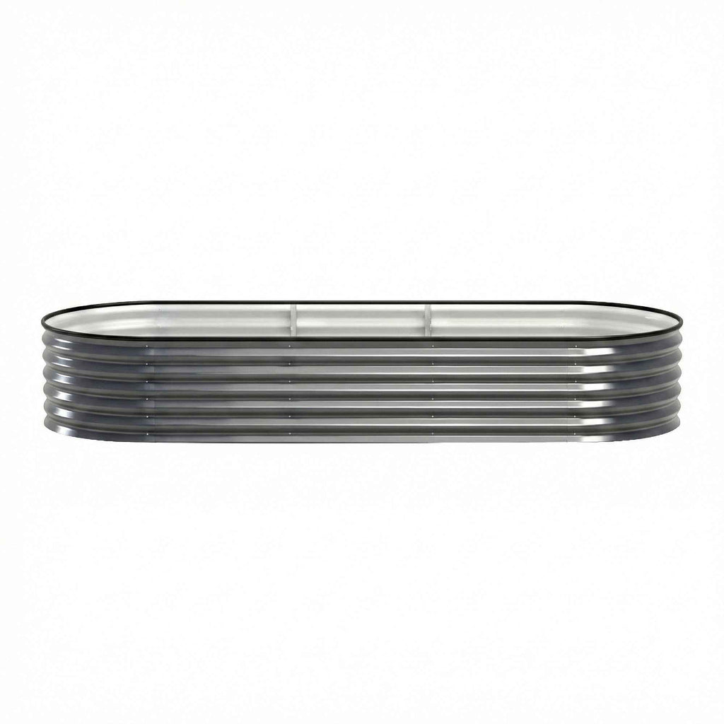 Green Fingers 4 Pcs Raised Garden Bed Kit Oval Galvanized Steel Planter Boxes 240x80x42cm, Heavy Duty Metal Elevated Garden Bed for Vegetables Flowers Herbs, with Safety Edging, Gloves & Pegs Included