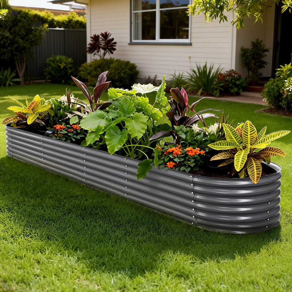 Green Fingers Garden Bed 320X80X42cm Oval Planter Box Raised Container Galvanised - YDS.com.au