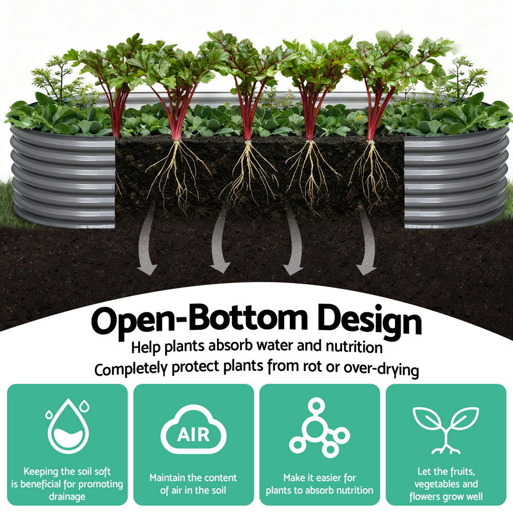 Green Fingers Garden Bed 320X80X42cm Oval Planter Box Raised Container Galvanised - YDS.com.au