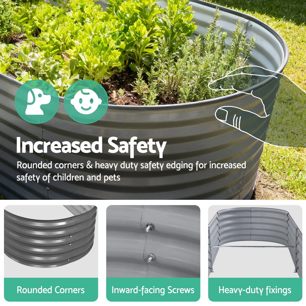 Green Fingers Garden Bed 320X80X42cm Oval Planter Box Raised Container Galvanised - YDS.com.au