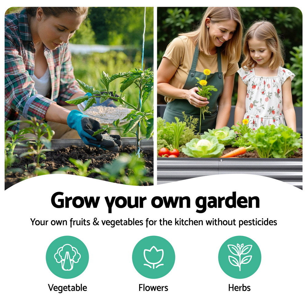 Green Fingers Garden Bed 320X80X42cm Oval Planter Box Raised Container Galvanised - YDS.com.au