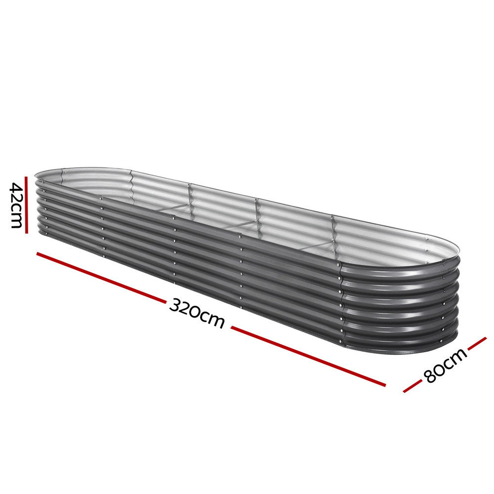 Green Fingers Garden Bed 320X80X42cm Oval Planter Box Raised Container Galvanised - YDS.com.au