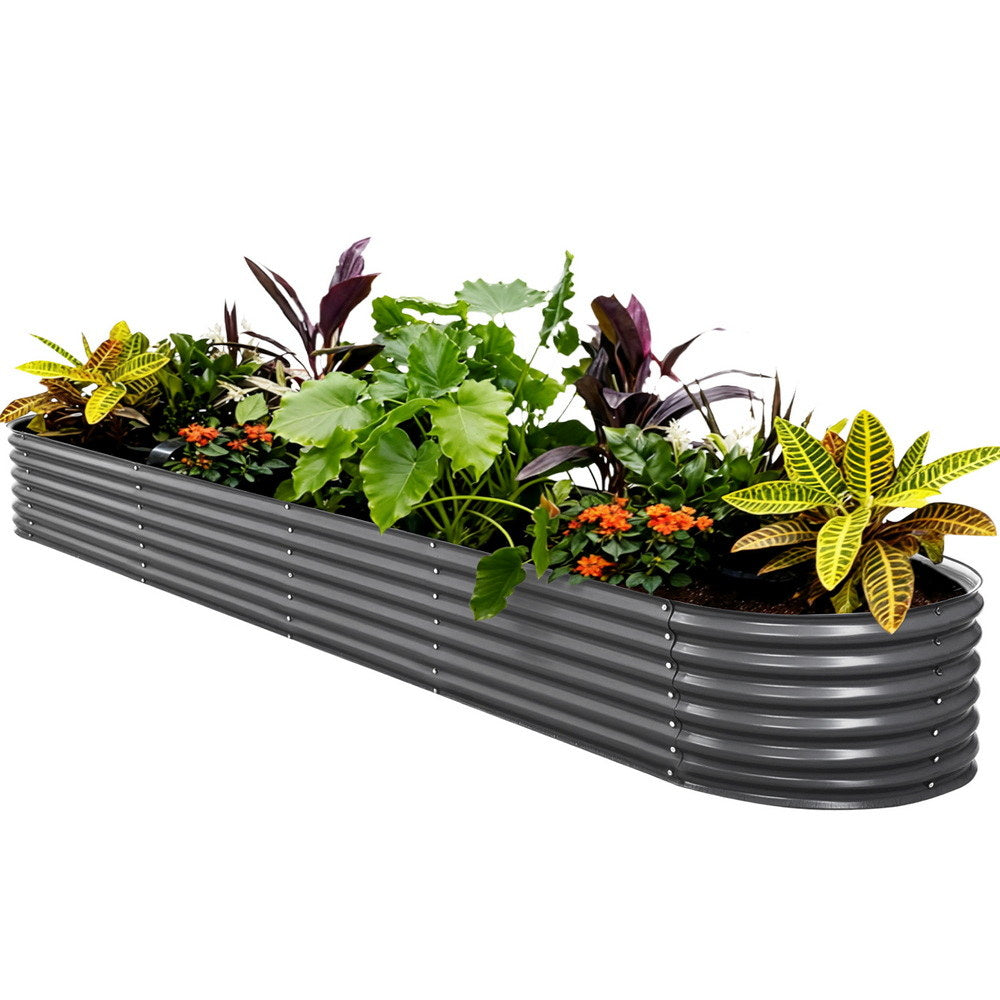 Green Fingers Garden Bed 320X80X42cm Oval Planter Box Raised Container Galvanised - YDS.com.au