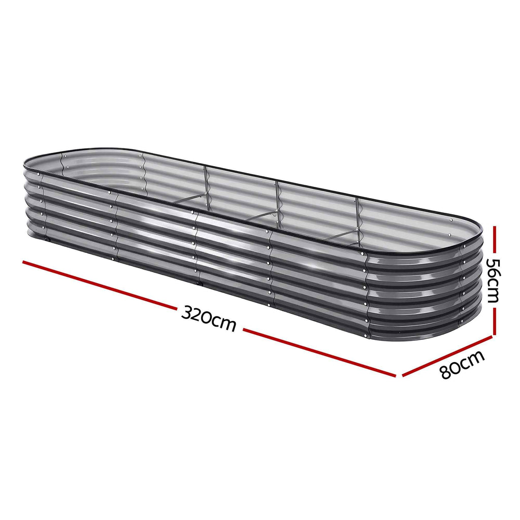 Green Fingers 3 Pcs Raised Garden Bed Kit Oval Galvanized Steel Planter Boxes 320x80x42cm, Heavy Duty Metal Elevated Garden Bed for Vegetables Flowers Herbs, with Safety Edging, Gloves & Pegs Included