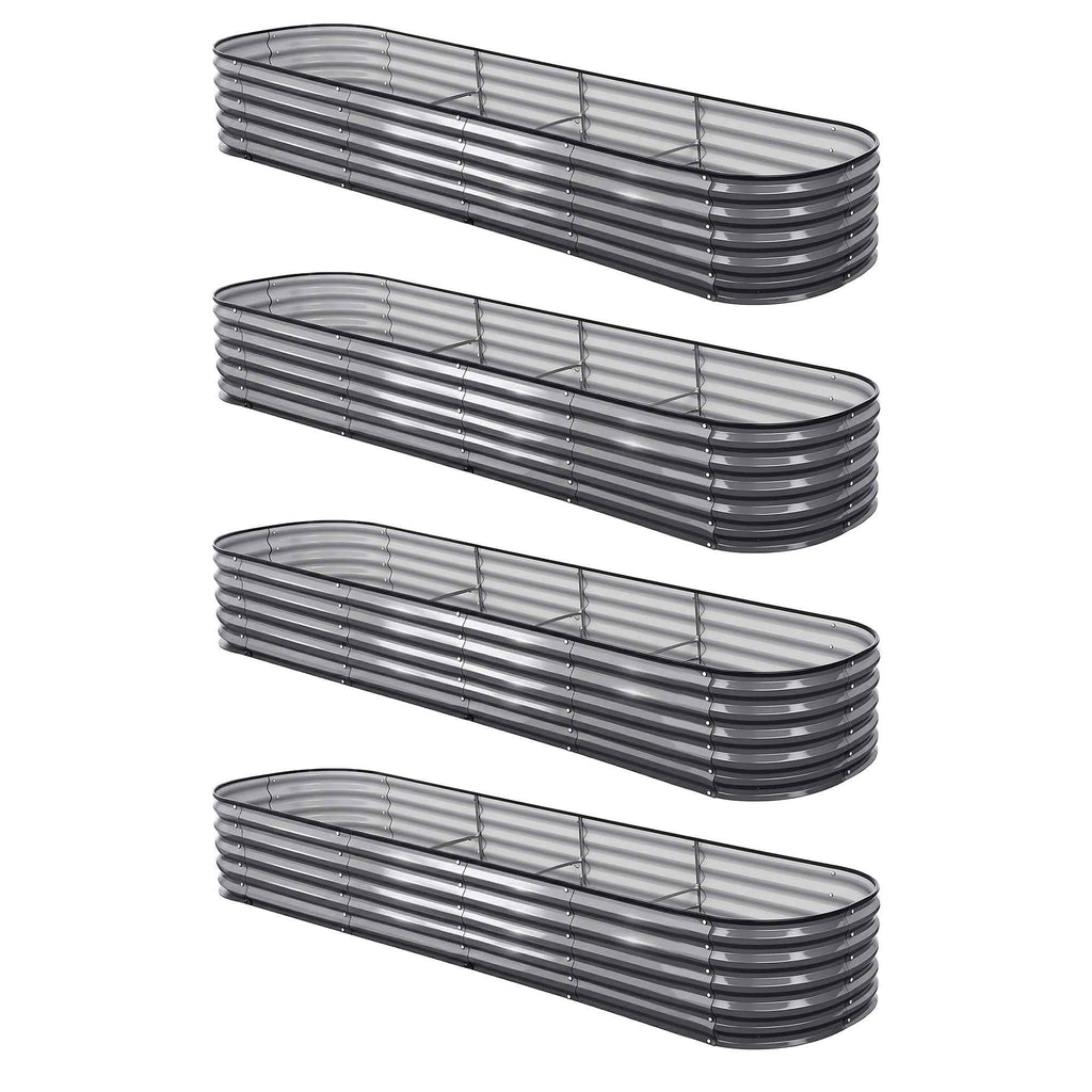 Green Fingers 4 Pcs Raised Garden Bed Kit Oval Galvanized Steel Planter Boxes 320x80x42cm, Heavy Duty Metal Elevated Garden Bed for Vegetables Flowers Herbs, with Safety Edging, Gloves & Pegs Included