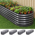 Green Fingers 4 Pcs Raised Garden Bed Kit Oval Galvanized Steel Planter Boxes 240x80x56cm, Heavy Duty Metal Elevated Garden Bed for Vegetables Flowers Herbs, with Safety Edging, Gloves & Pegs Included