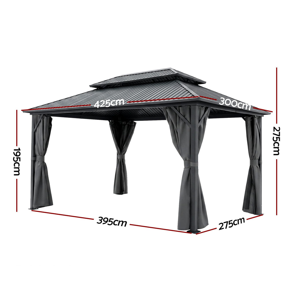 Instahut 3x4.25m Gazebo Hardtop Steel Roof Outdoor Pavilion