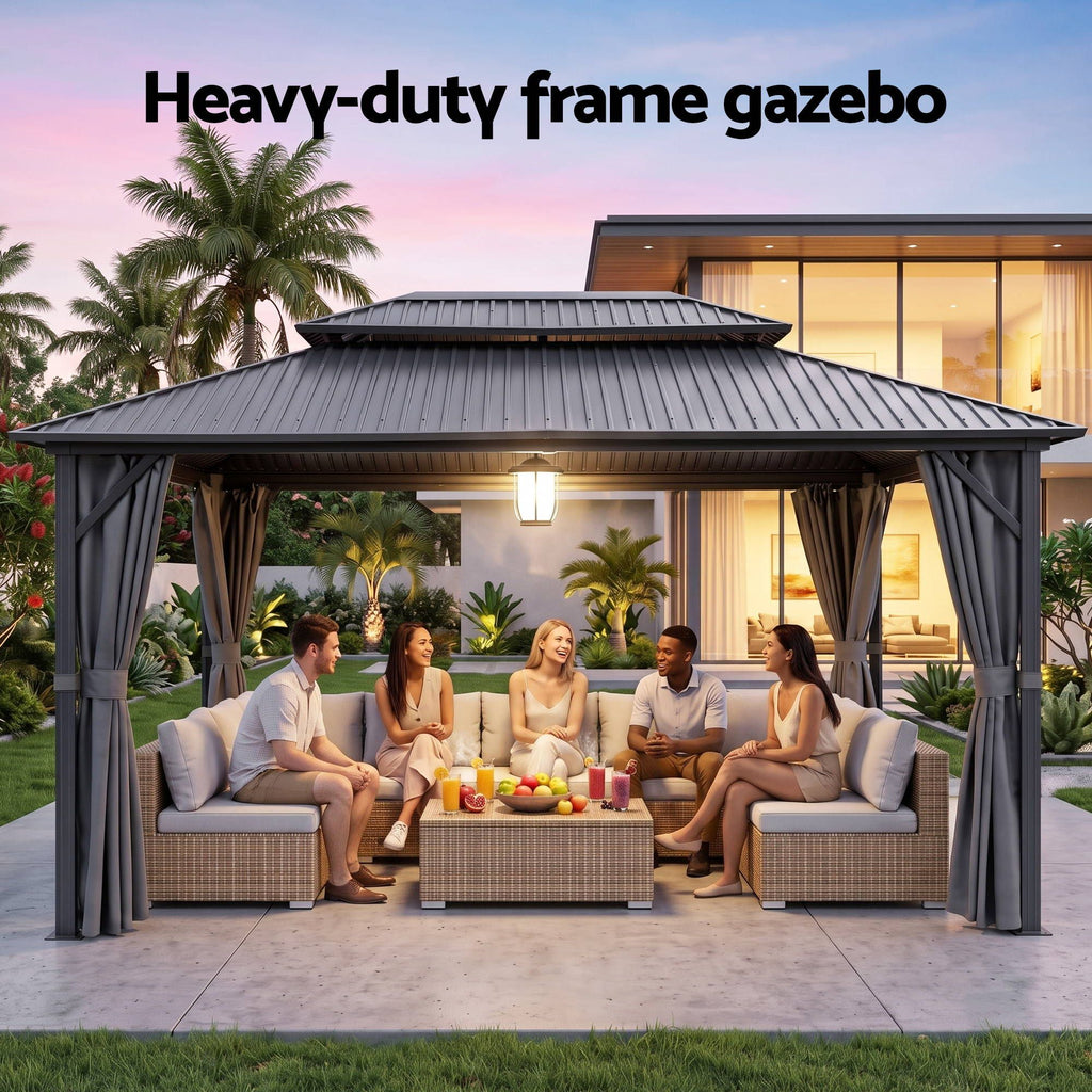 Instahut 3x4.25m Gazebo Hardtop Steel Roof Outdoor Pavilion