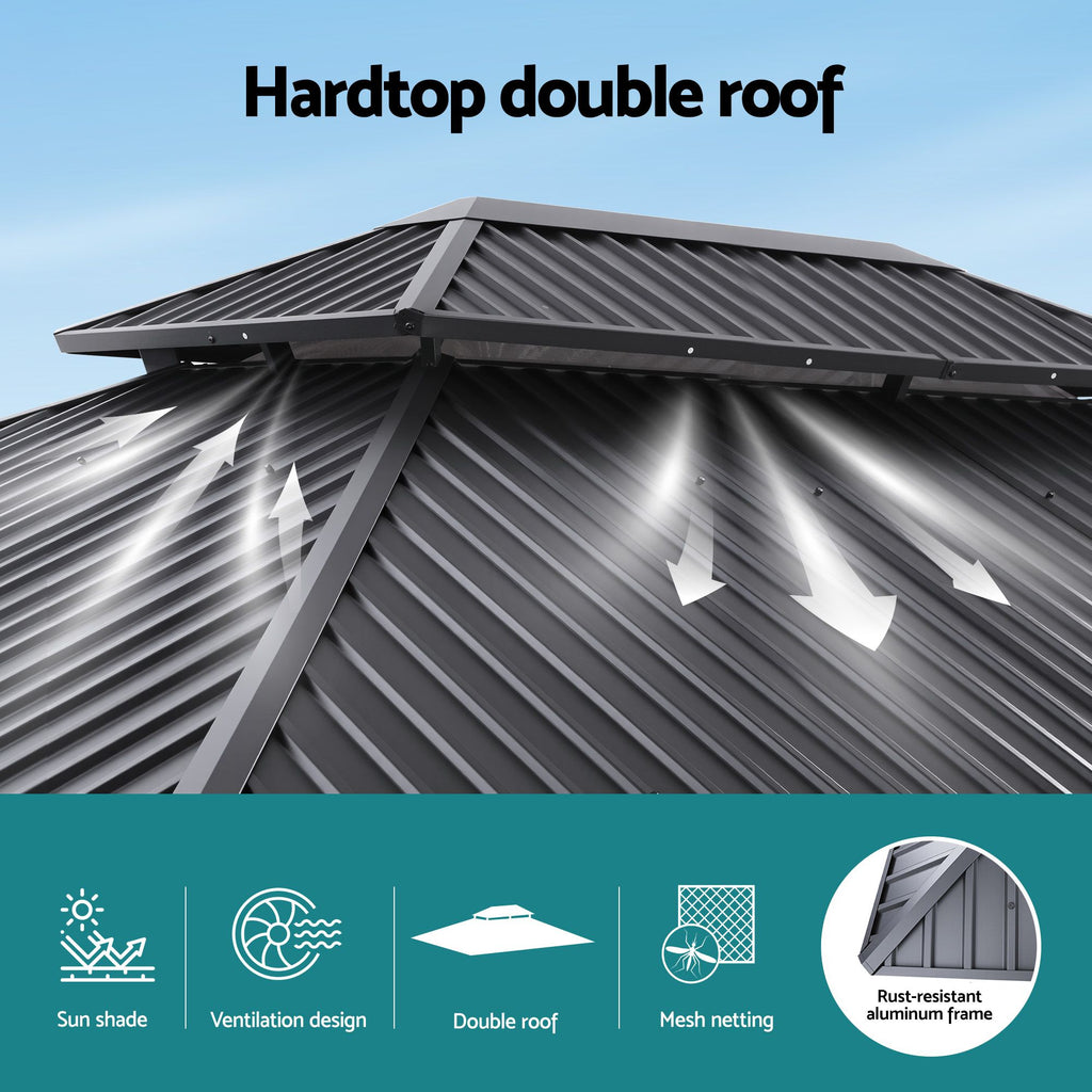 Instahut 3x4.25m Gazebo Hardtop Steel Roof Outdoor Pavilion