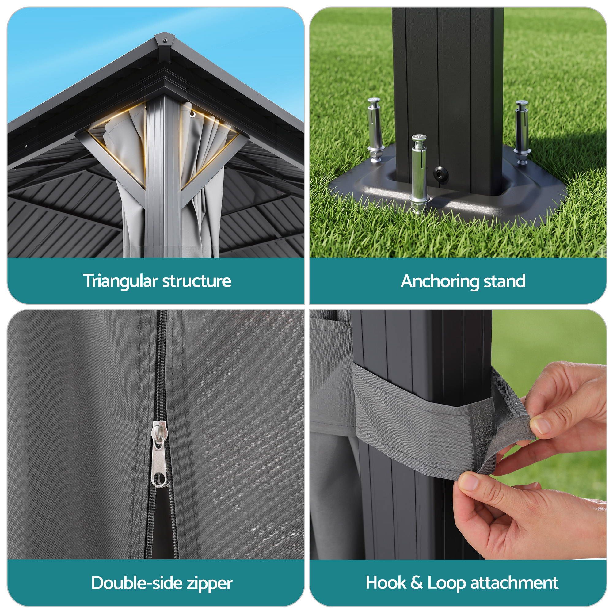 Instahut 3x4.25m Gazebo Hardtop Steel Roof Outdoor Pavilion