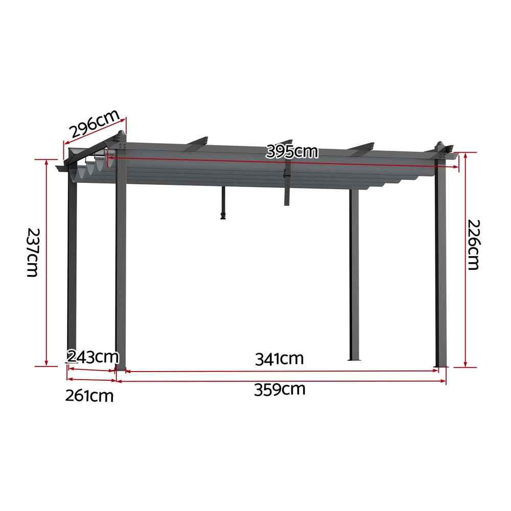 Instahut Gazebo Outdoor Garden Pergola Aluminium Frame Adjustable Canopy 3x4m Grey