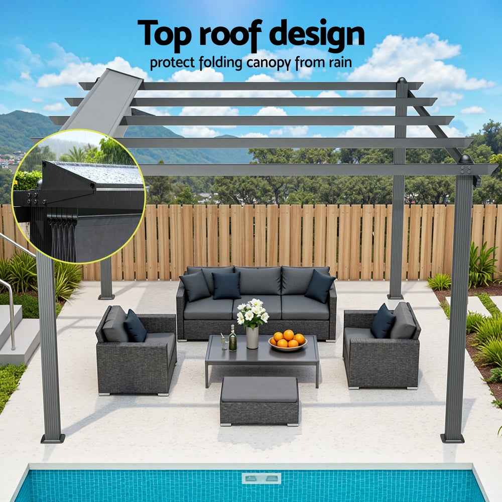 Instahut Gazebo Outdoor Garden Pergola Aluminium Frame Adjustable Canopy 3x4m Grey