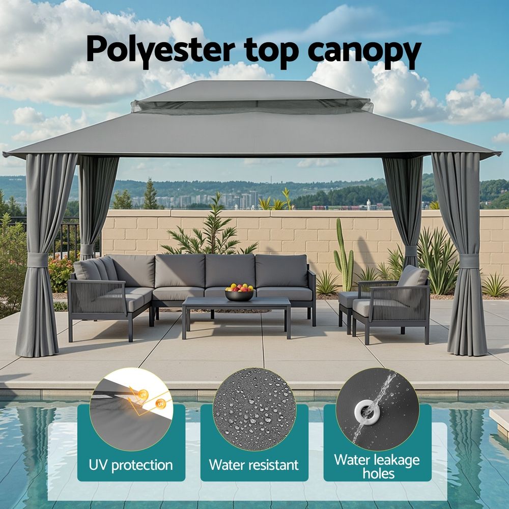 Instahut Gazebo 3x4m Canopy Outdoor Steel Frame Patio Tent Curtains Marquee Grey