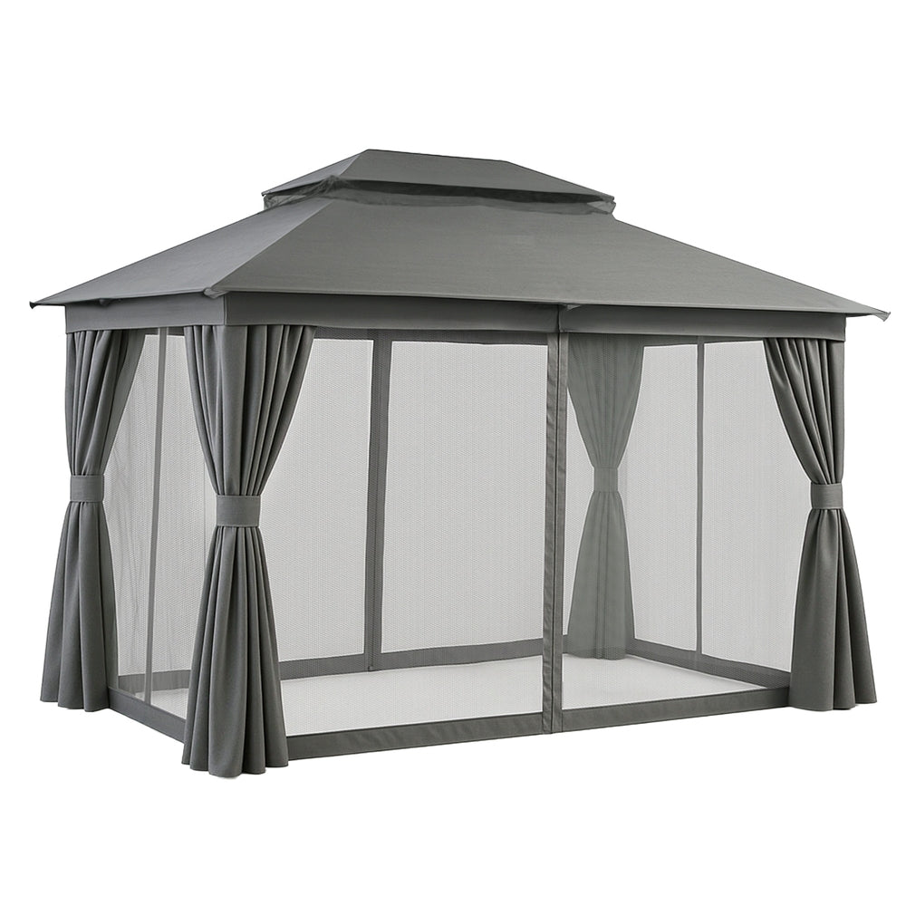 Instahut Gazebo 3x4m Canopy Outdoor Steel Frame Patio Tent Curtains Marquee Grey - YDS.com.au