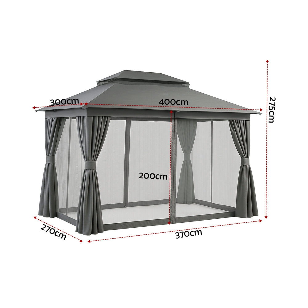 Instahut Gazebo 3x4m Canopy Outdoor Steel Frame Patio Tent Curtains Marquee Grey - YDS.com.au