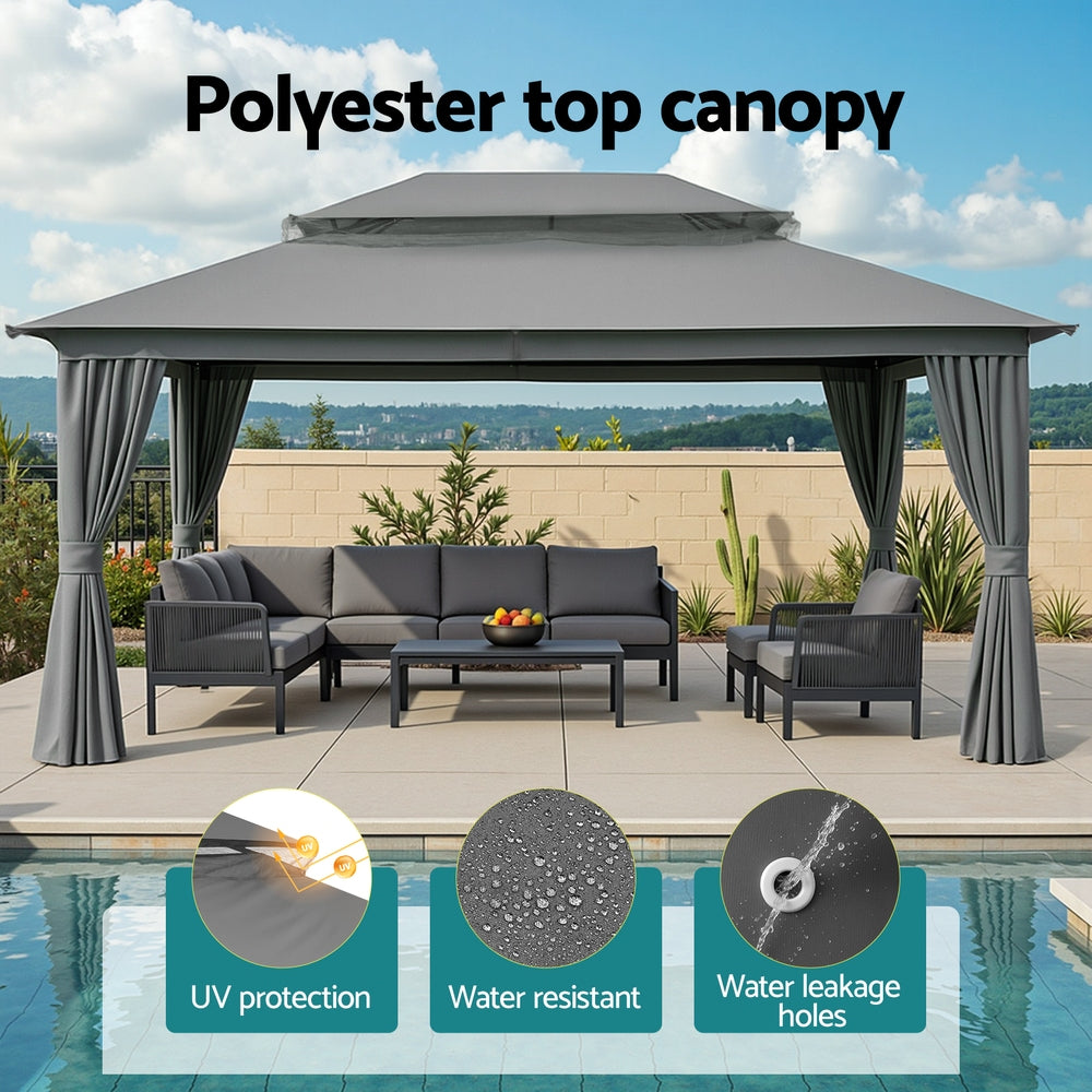 Instahut Gazebo 3x4m Canopy Outdoor Steel Frame Patio Tent Curtains Marquee Grey - YDS.com.au