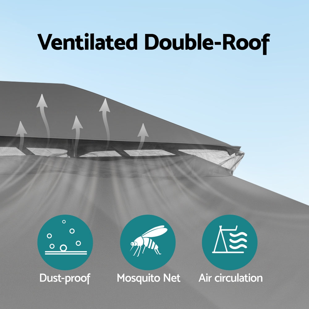 Instahut Gazebo 3x4m Canopy Outdoor Steel Frame Patio Tent Curtains Marquee Grey - YDS.com.au