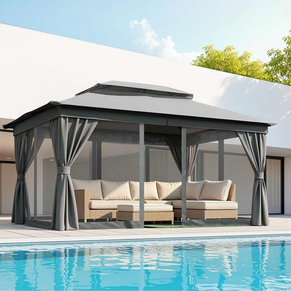 Instahut Gazebo 3x4m Canopy Outdoor Steel Frame Patio Tent Curtains Marquee Grey - YDS.com.au