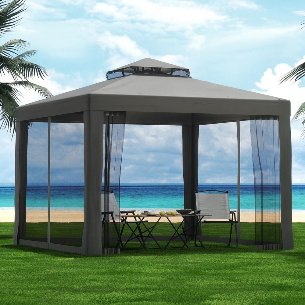 Instahut Gazebo Marquee 3m Outdoor Event Tent Camping Party Mesh Wall Canopy Grey
