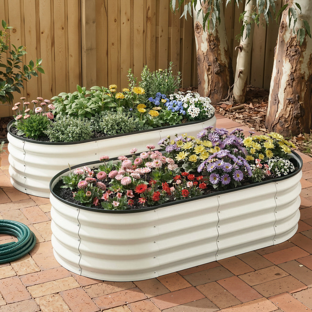 Green Fingers Raised Garden Bed 2 Pack Galvanised Planter Box Rust Resistant 120x60x30cm White