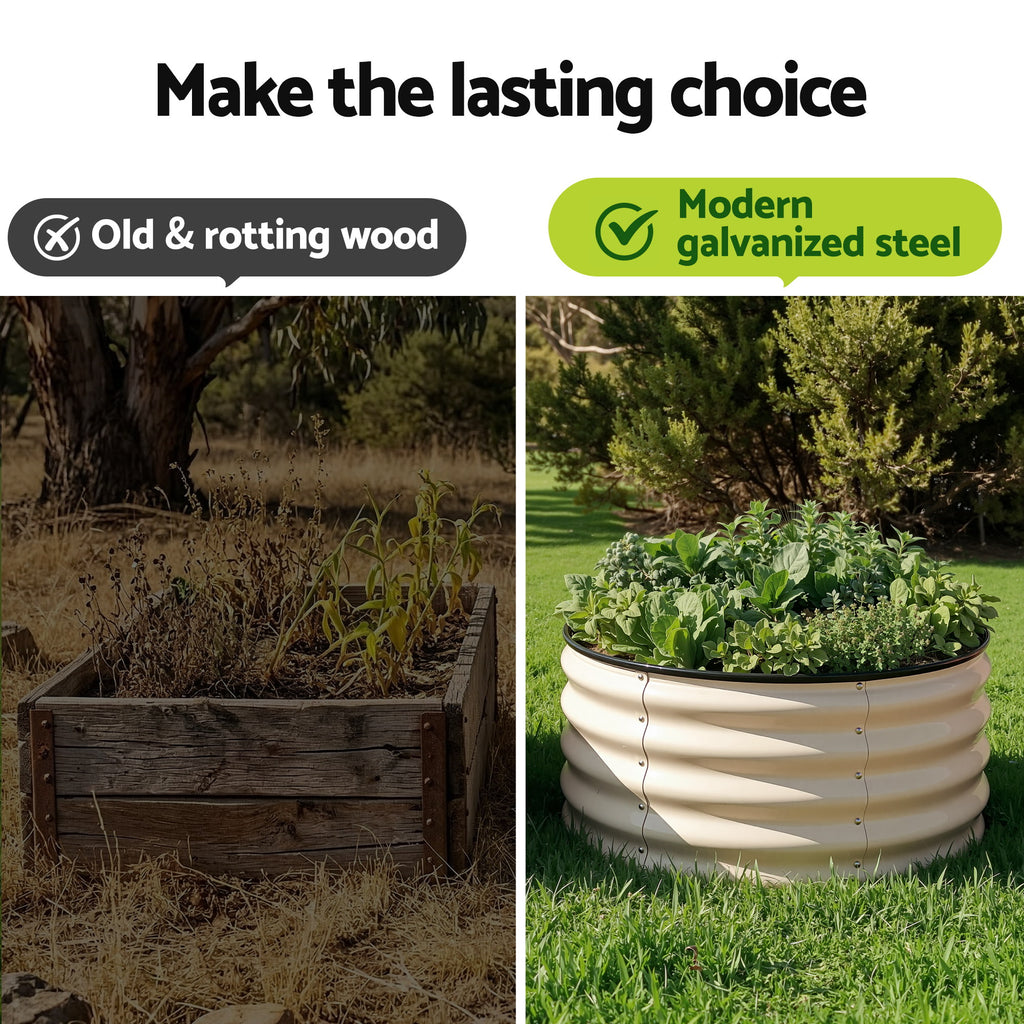Green Fingers Round Raised Garden Bed 2 Pack Galvanised Planter Box Rust Resistant 60x60x30cm White