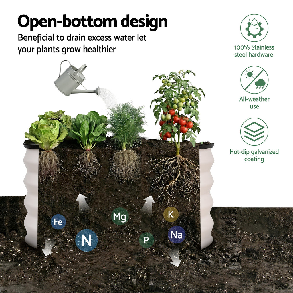 Green Fingers Round Raised Garden Bed 2 Pack Galvanised Planter Box Rust Resistant 60x60x30cm White