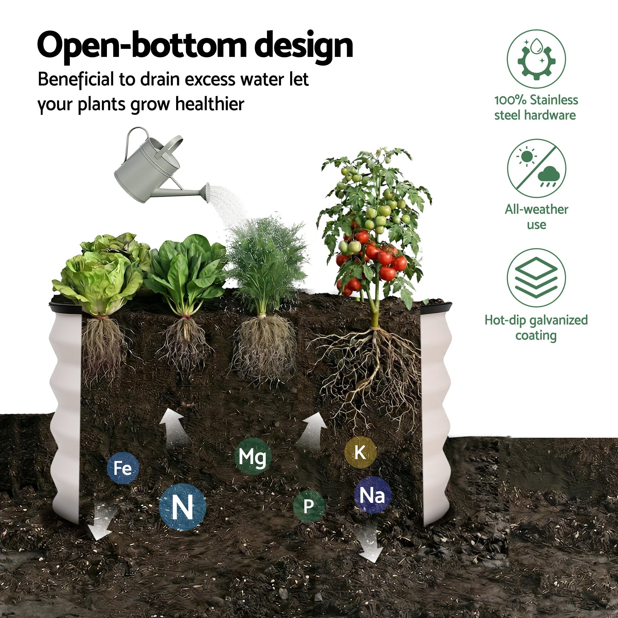 Green Fingers Round Raised Garden Bed 2 Pack Galvanised Planter Box Rust Resistant 60x60x30cm White
