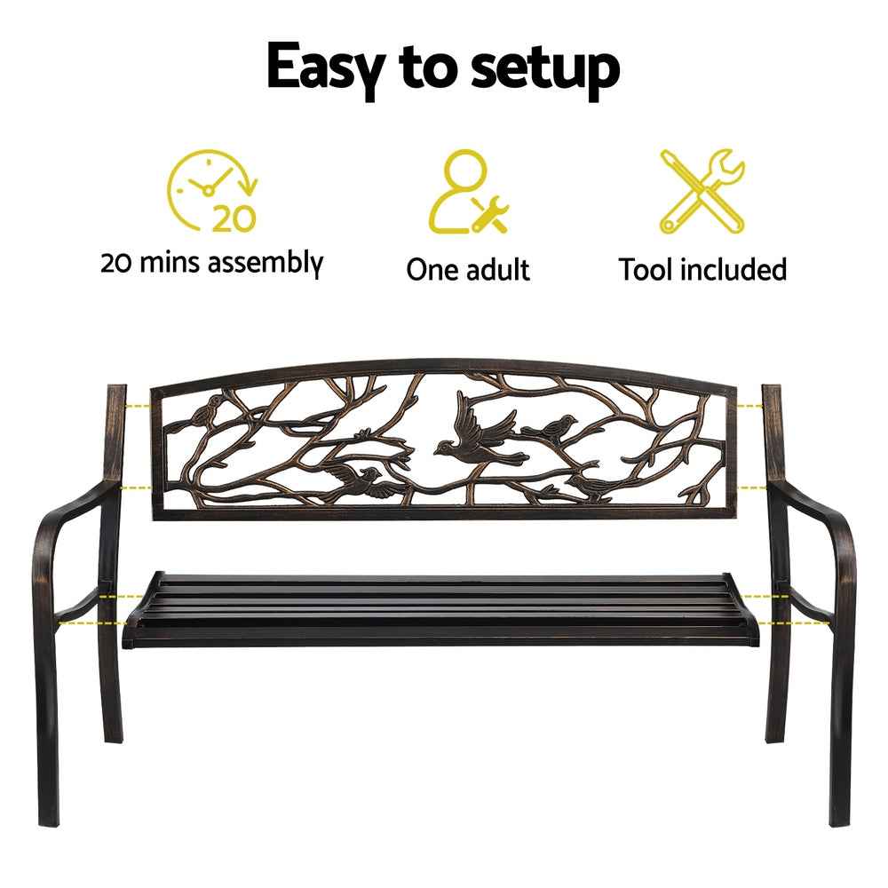 Gardeon Outdoor Bench Seat Garden Steel Outdoor Furniture 3 Seater Park Bronze