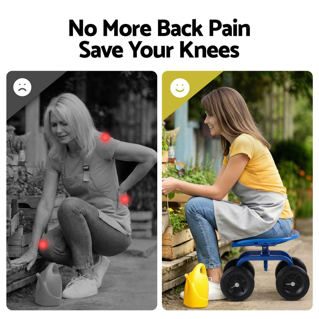 Gardeon Garden Seat 360 Swivel Rolling Adjustable Height Work Scooter Cart Wheels Heavy Duty 150kg