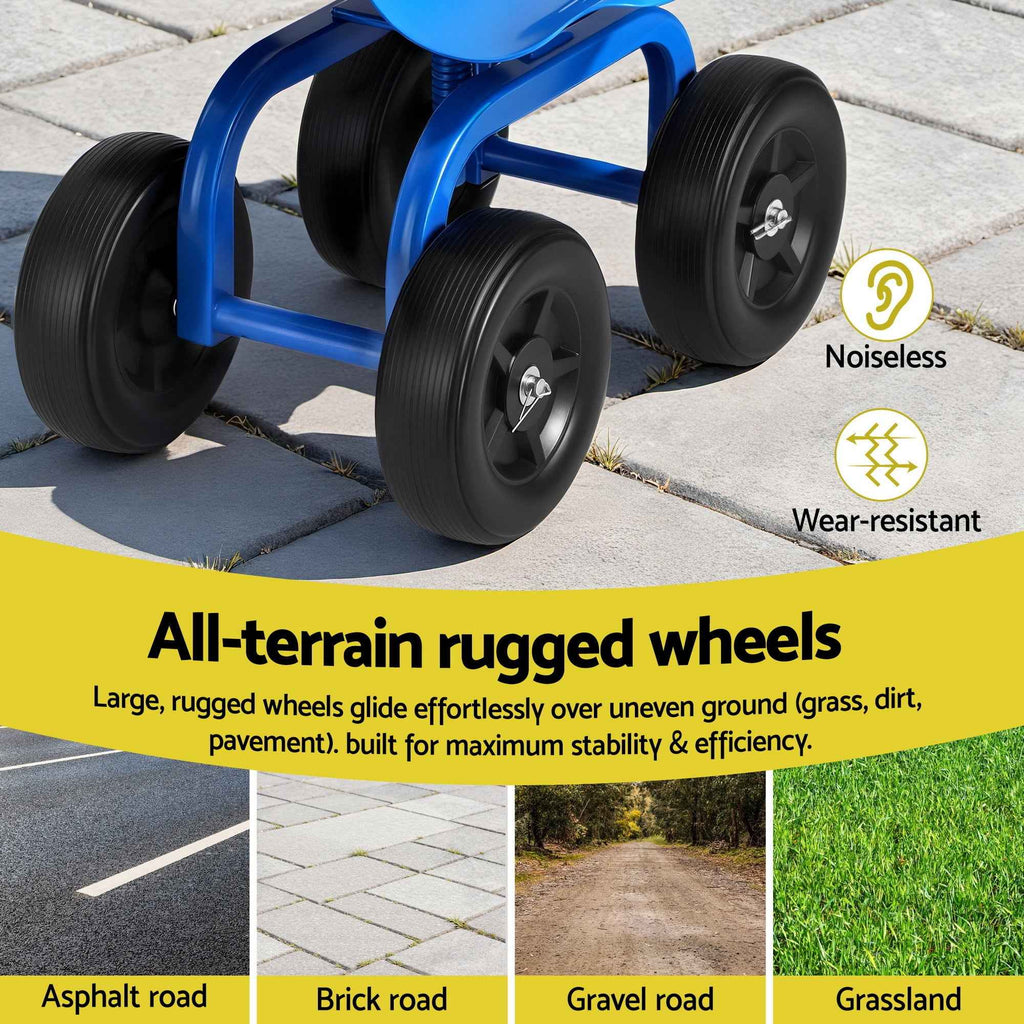 Gardeon Garden Seat 360 Swivel Rolling Adjustable Height Work Scooter Cart Wheels Heavy Duty 150kg