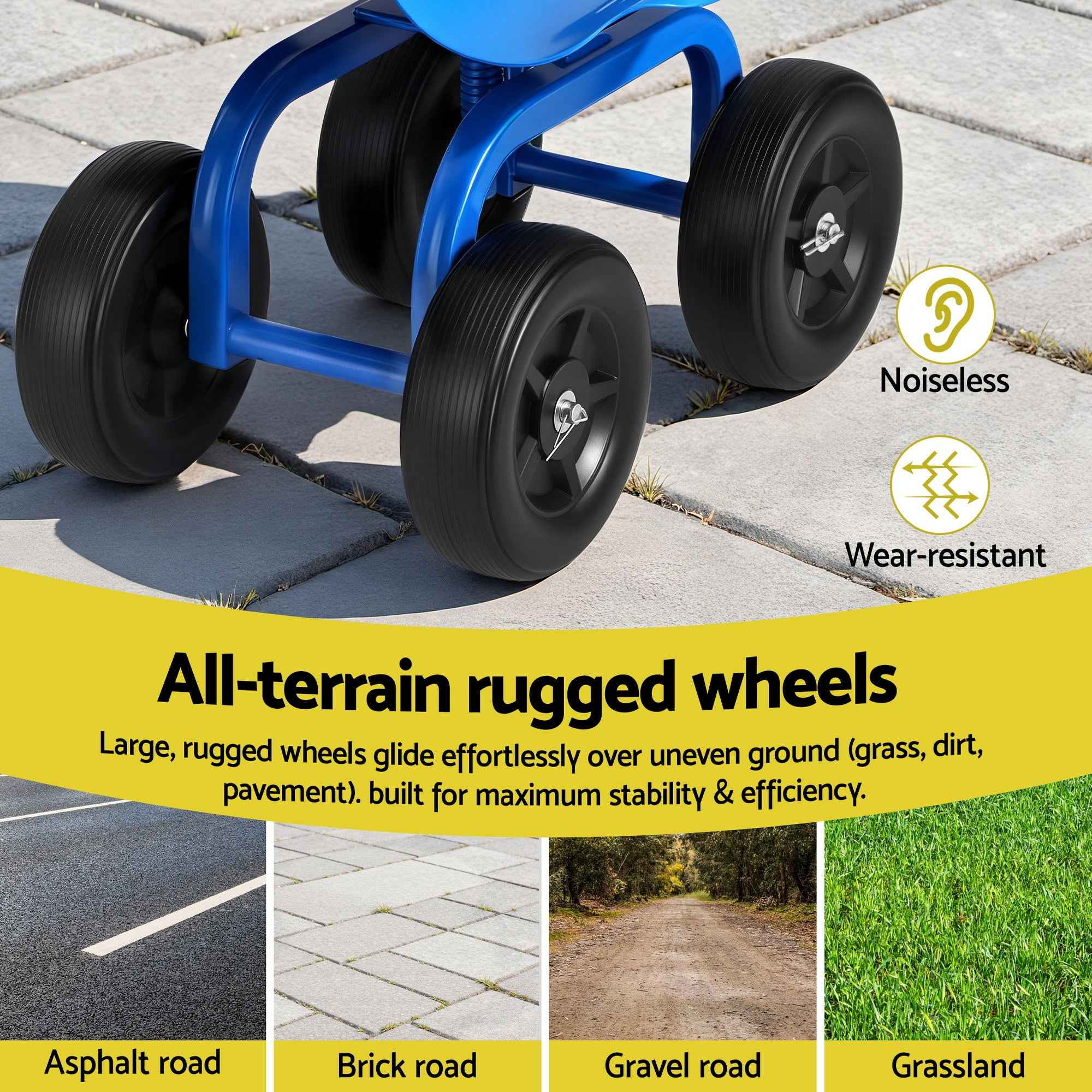Gardeon Garden Seat 360 Swivel Rolling Adjustable Height Work Scooter Cart Wheels Heavy Duty 150kg