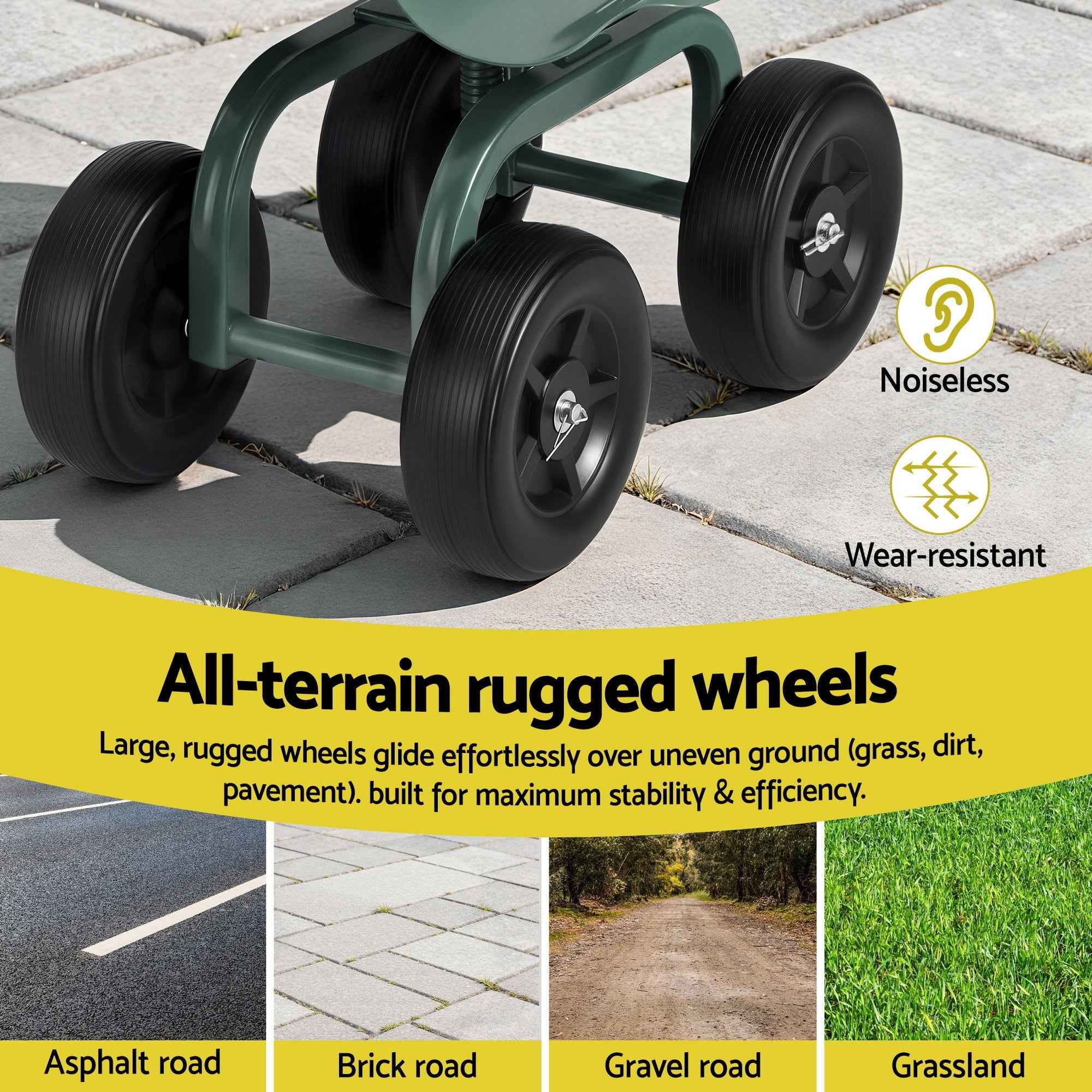 Gardeon Garden Seat 360 Swivel Rolling Adjustable Height Work Scooter Cart Wheels Heavy Duty 150kg
