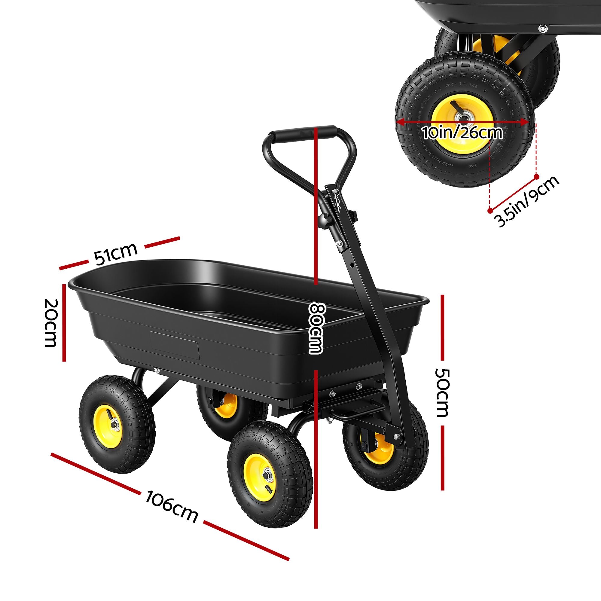 Gardeon Garden Cart Dump Utility Wagon 270kg 2in1 Handle Tractor Trolley 110L with 10in Tyres