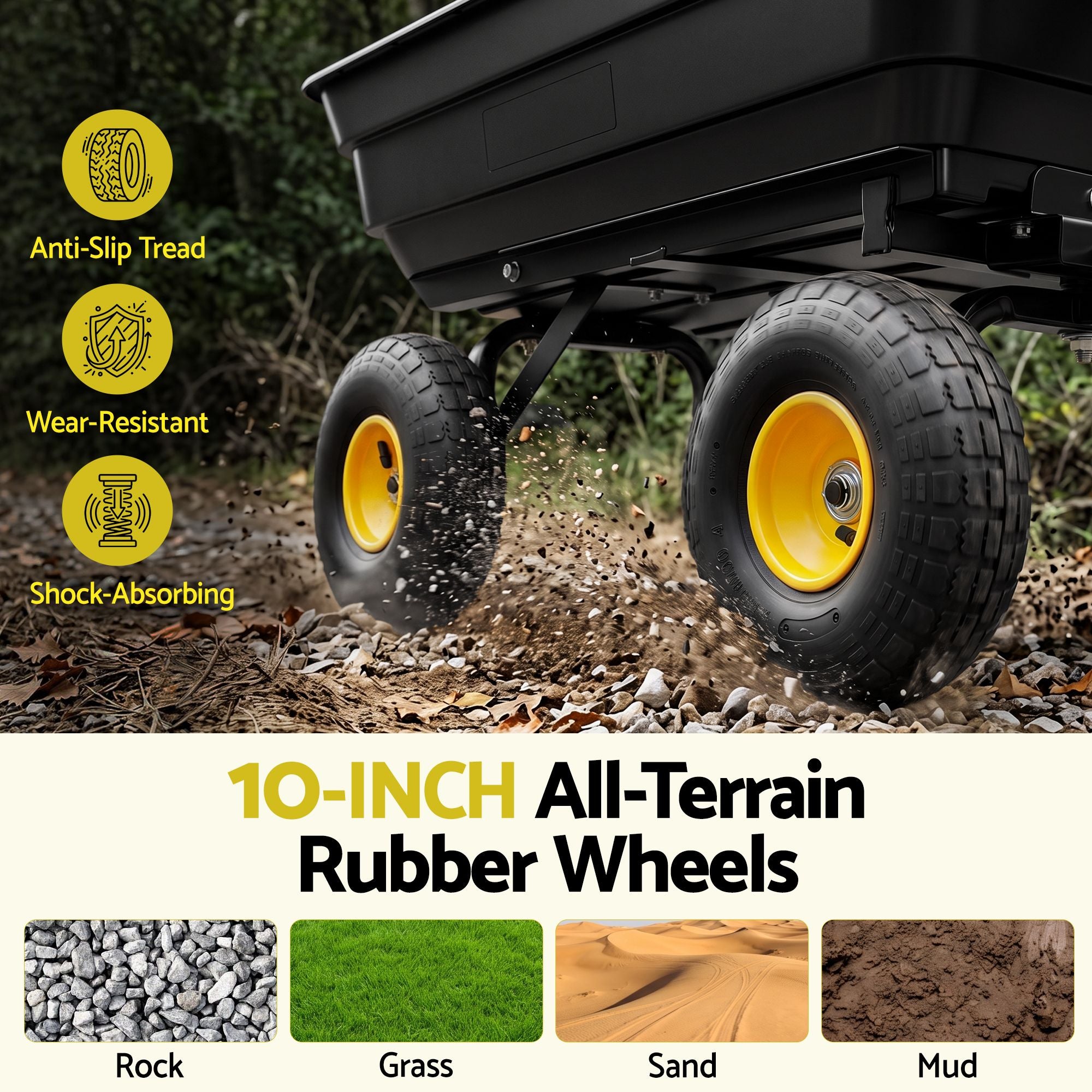 Gardeon Garden Cart Dump Utility Wagon 270kg 2in1 Handle Tractor Trolley 110L with 10in Tyres