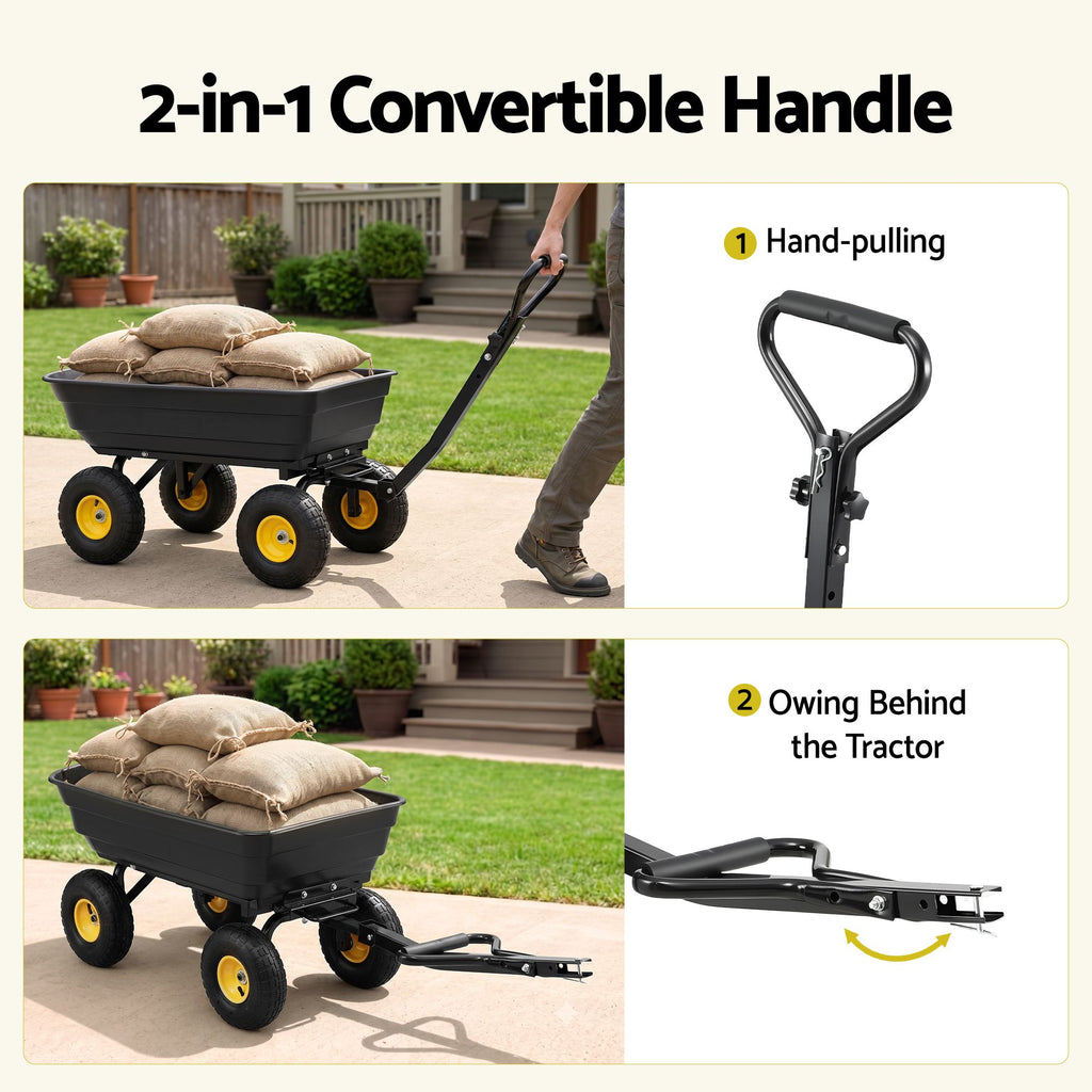 Gardeon Garden Cart Dump Utility Wagon 270kg 2in1 Handle Tractor Trolley 110L with 10in Tyres