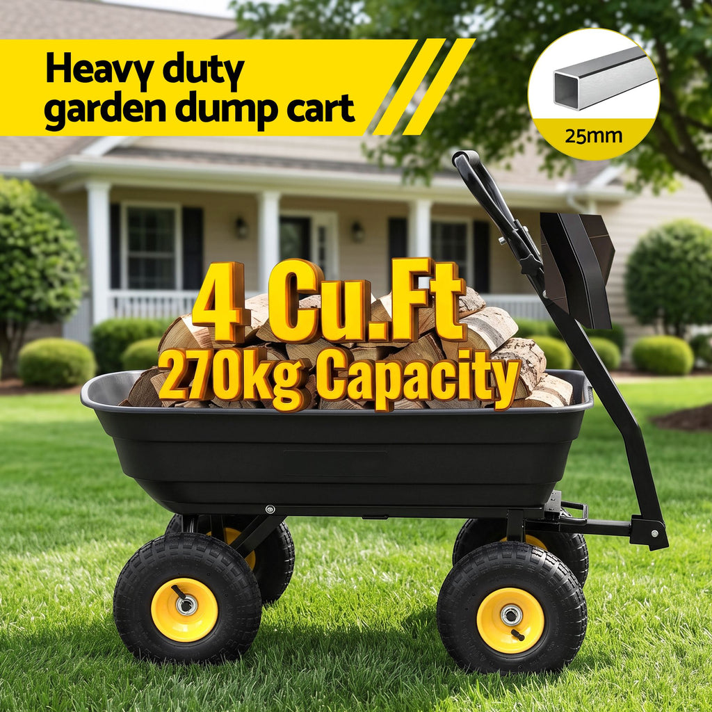 Gardeon Garden Cart Dump Utility Wagon 270kg 2in1 Handle Tractor Trolley 110L with 10in Tyres