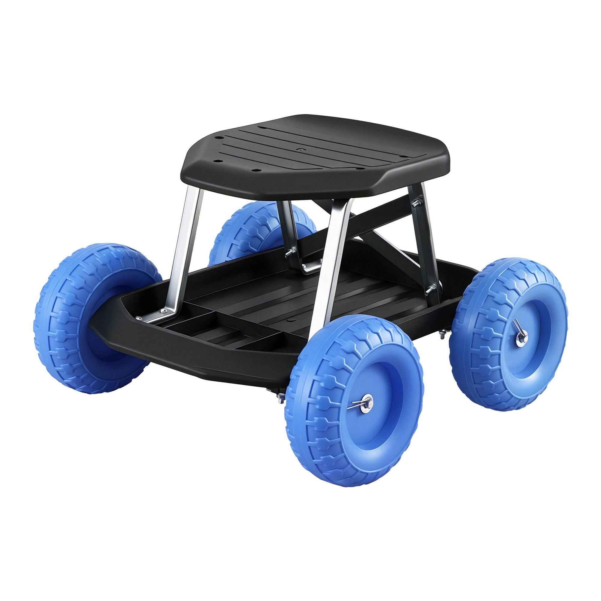 Gardeon Garden Cart Seat with Wheels, Rolling Work Stool with Tool Storage Tray, 440lbs (200kg) Heavy Duty Capacity Garden Stool for Outdoor Yard Work, Car Detailing, and Garage Maintenance, Blue/Black