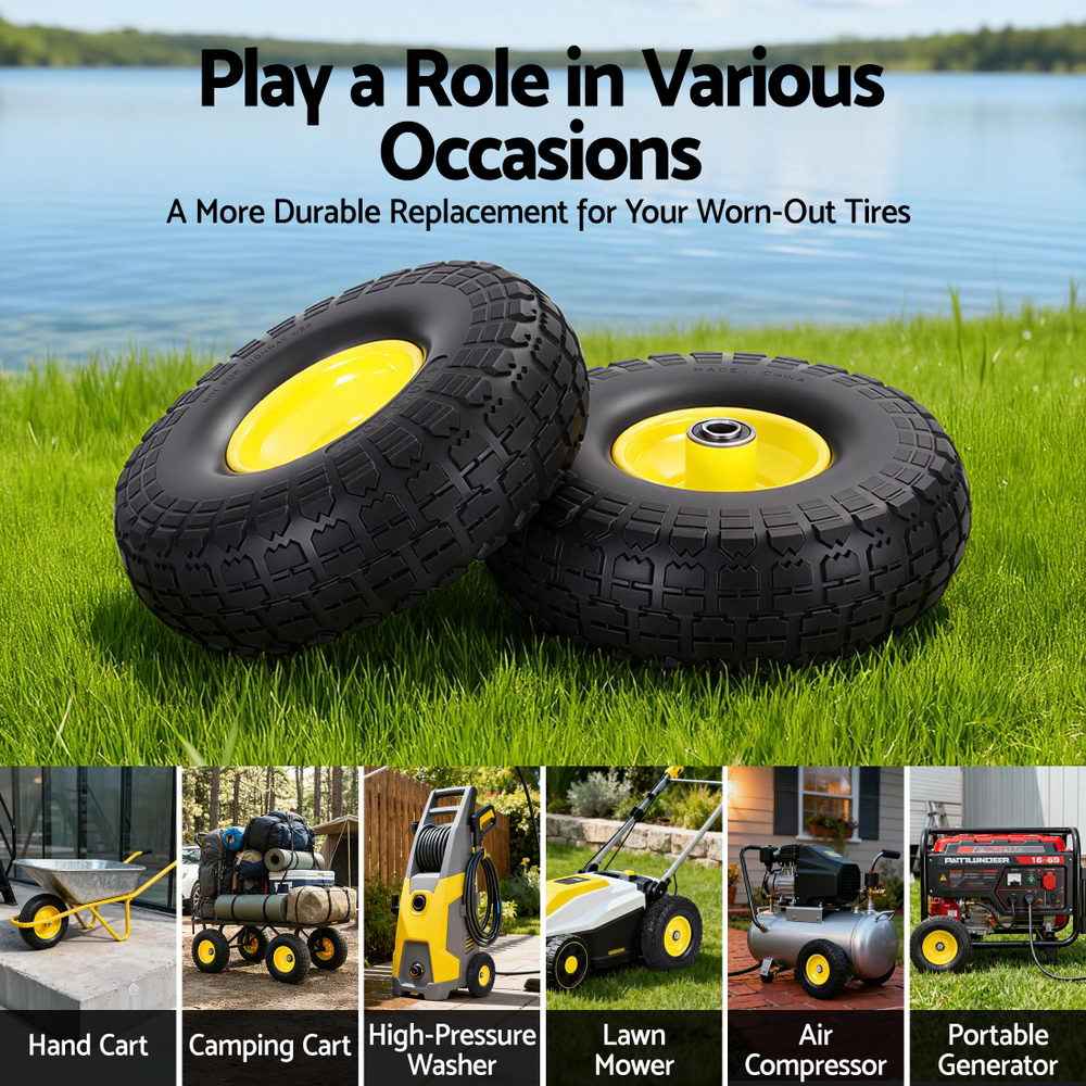 Gardeon 2pcs, 4.10/3.50-4 Tire And Wheel Flat Free, 26cm Solid Rubber Tires with 5/8 Axle Bore Hole And Double Sealed Bearings, Perfect for Wheelbarrow, Garden Cart, Wagon, Dolly