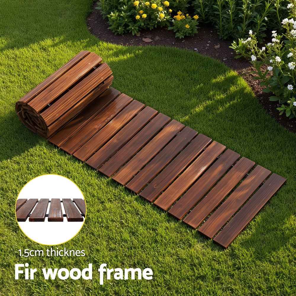 Gardeon 8FT Wooden Garden Pathway Roll-Out Straight Walkway Outdoor Backyard Charcoal Brown