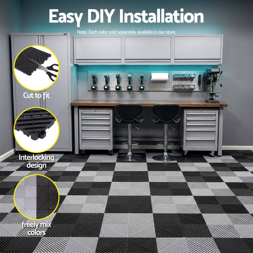 Giantz 20PCS Garage Floor Tiles Interlocking Drainage Non-Slip Tiles Heavy Duty for Workshop Black