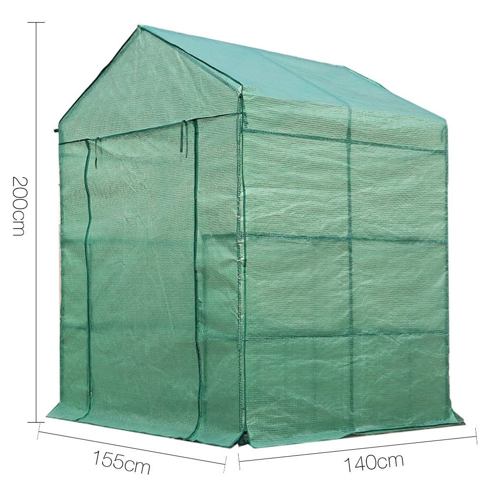 Greenfingers Greenhouse 1.4x1.55x2M Walk in Green House Tunnel Plant Garden Shed 8 Shelves