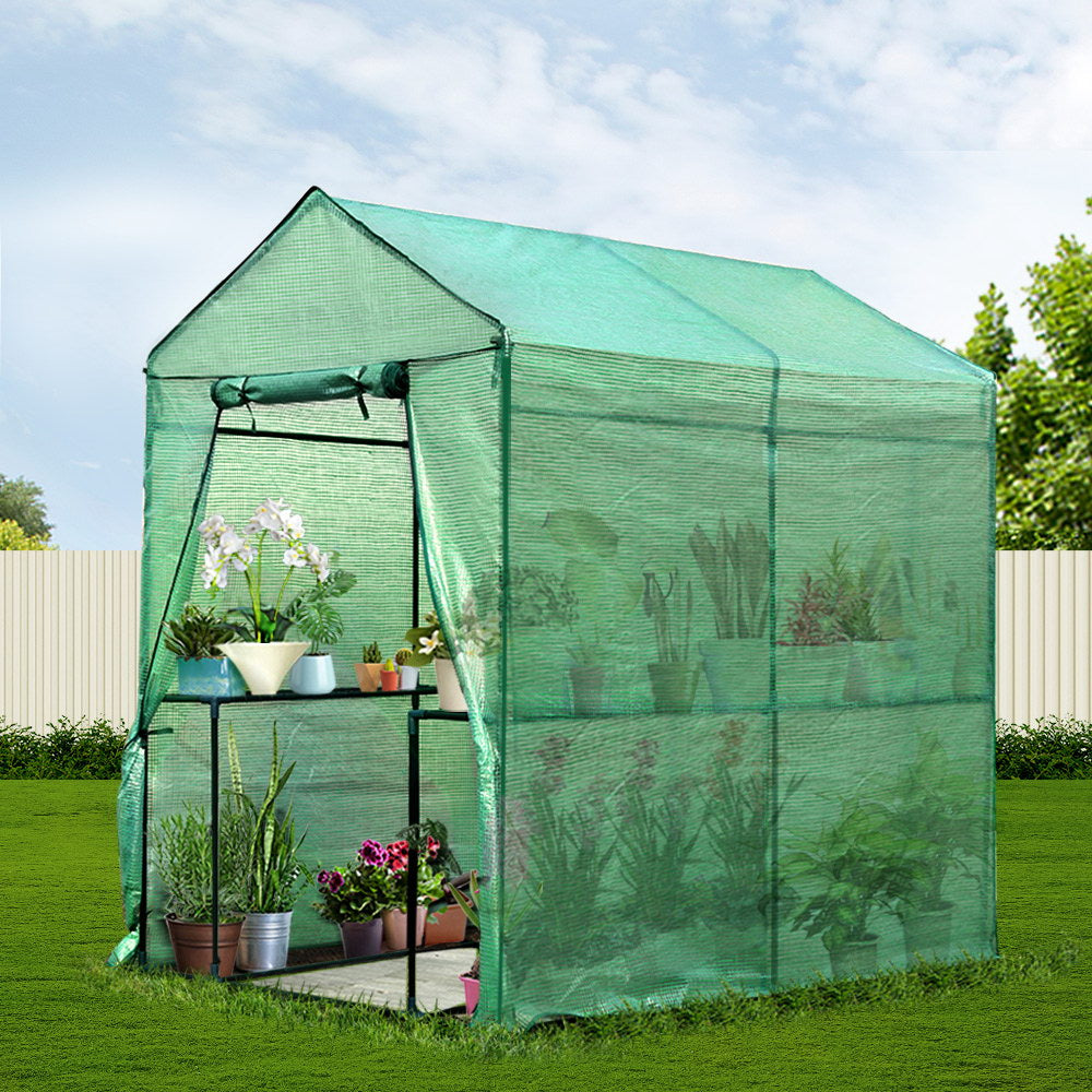 Greenfingers Greenhouse 1.2x1.9x1.9M Walk in Green House Tunnel Plant Garden Shed 4 Shelves