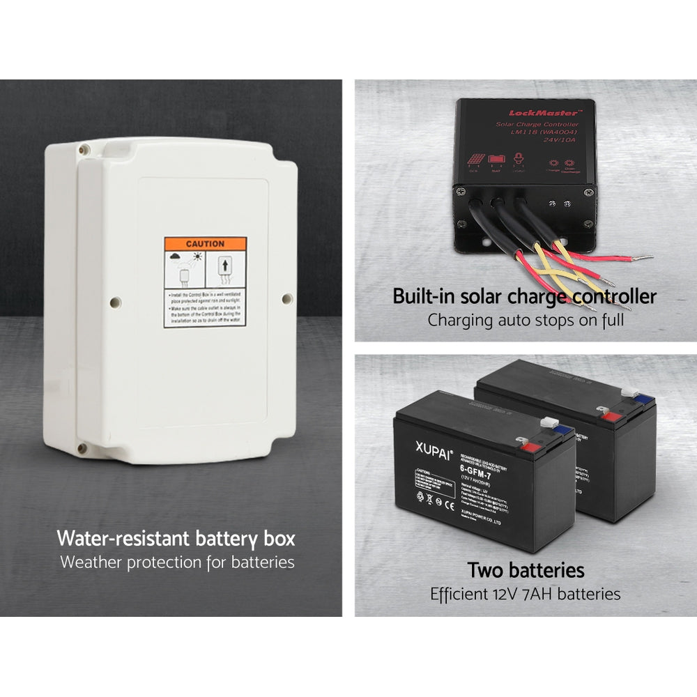 Lockmaster Automatic Sliding Gate Opener Kit 20W Solar Panel Electric 6M 600KG - YDS.com.au