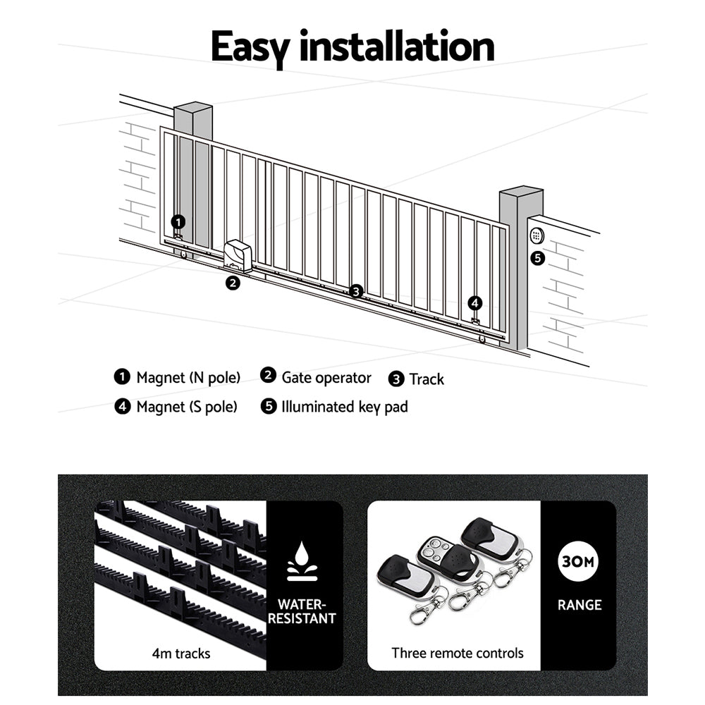 Lockmaster Automatic Sliding Gate Opener Kit 20W Solar Electric 4M 600KG - YDS.com.au