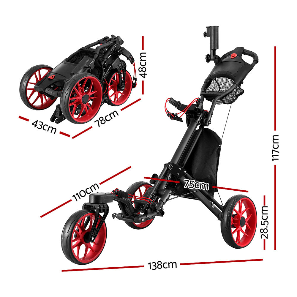 Carrito de golf plegable Everfit Golf Buggy con ruedas giratorias y soporte para botellas y paraguas