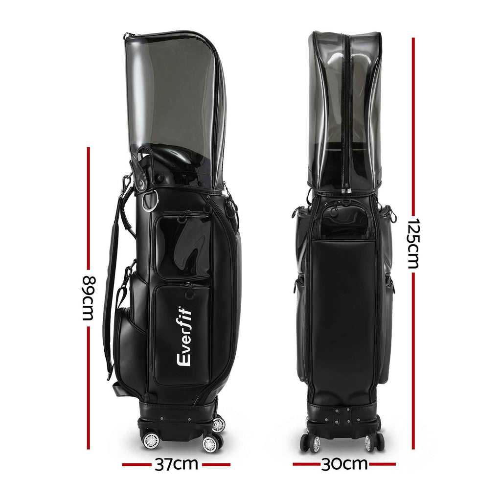 Everfit Golf Cart Bag Rolling Buggy Club Organiser Synthetic Leather Black