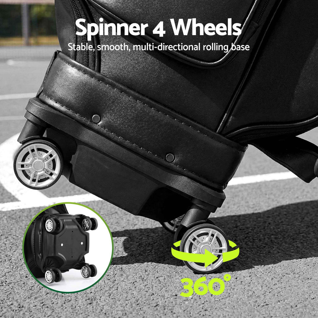 Everfit Golf Cart Bag Rolling Buggy Club Organiser Synthetic Leather Black
