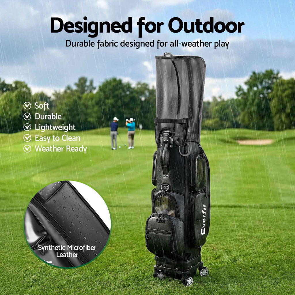 Everfit Golf Cart Bag Rolling Buggy Club Organiser Synthetic Leather Black