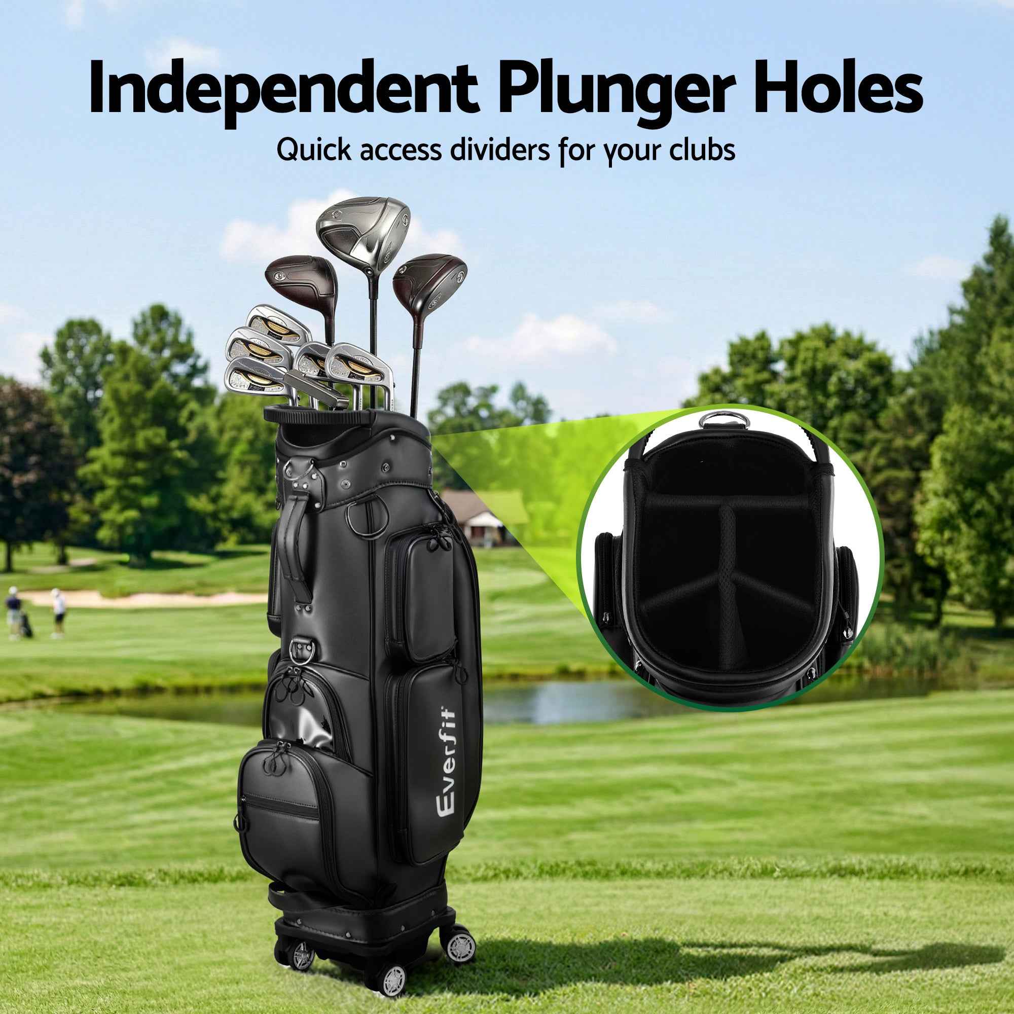 Everfit Golf Cart Bag Rolling Buggy Club Organiser Synthetic Leather Black