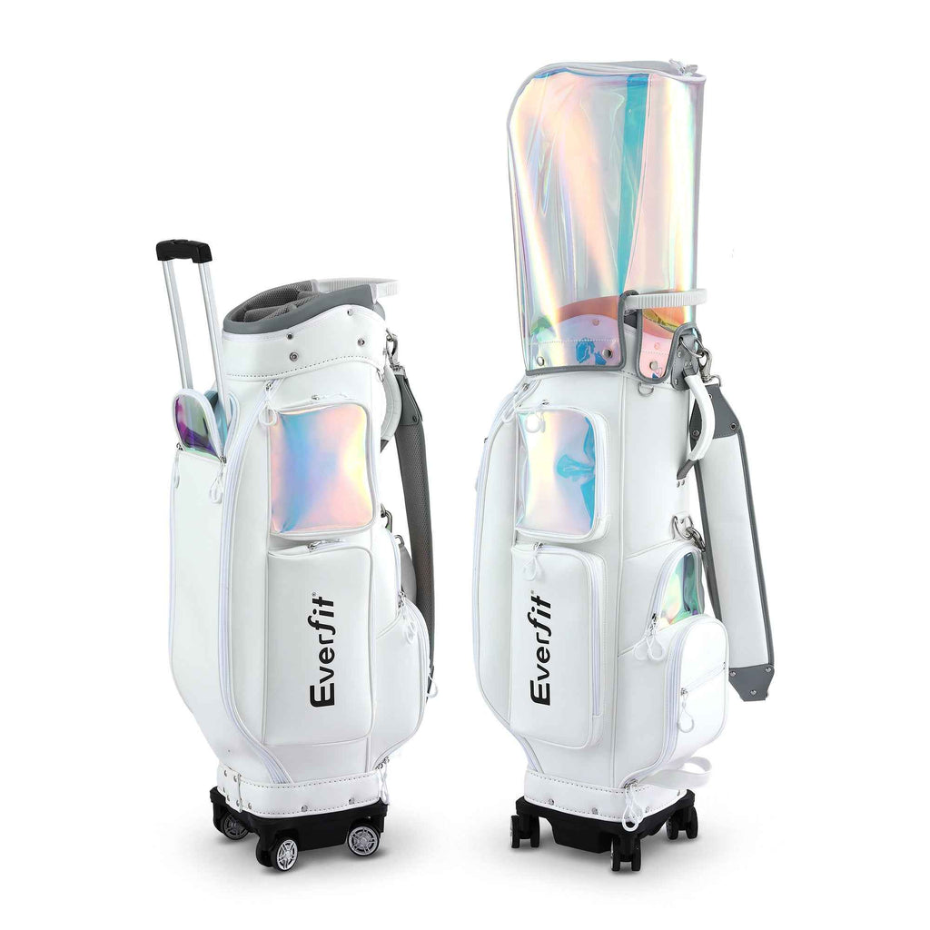 Everfit Golf Cart Bag Rolling Buggy Club Organiser Synthetic Leather White